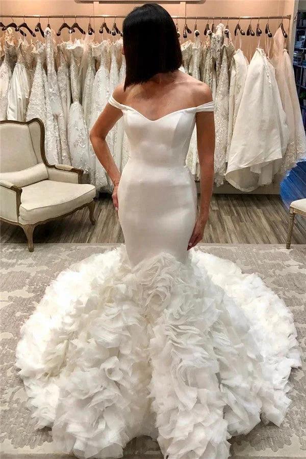 Long Mermaid Off-the-shoulder Tulle Wedding Dresses - Image 2