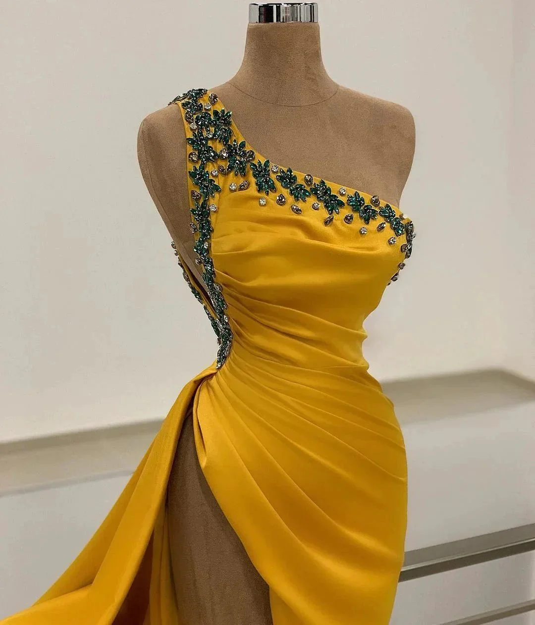 Long Mermaid One Shoulder Beading Backless Prom Dress with Slit - Image 2