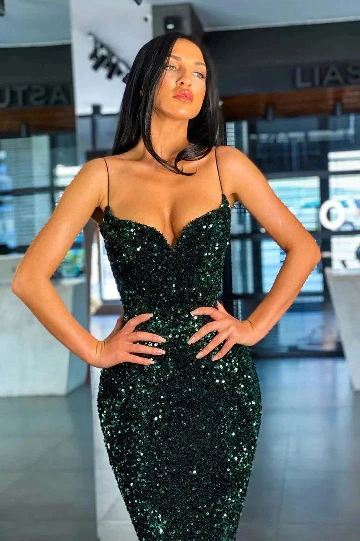 Long Mermaid Sequined Dark Green Prom Dress - Image 2