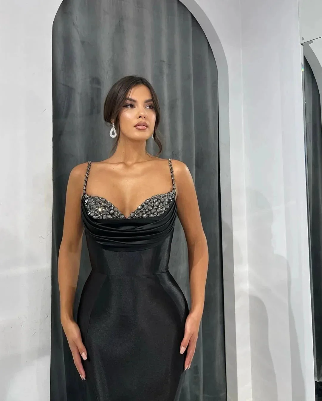 Long Mermaid Spaghetti Straps Sweetheart Satin Evening Prom Dress - Image 3