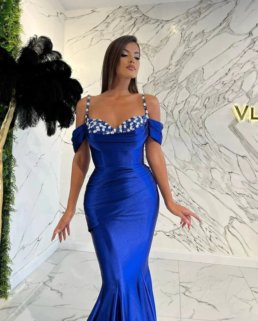 Long Mermaid Spaghetti Straps Sweetheart Satin Evening Prom Dress - Image 5