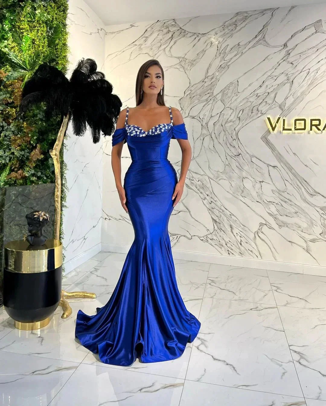 Long Mermaid Spaghetti Straps Sweetheart Satin Evening Prom Dress - Image 6
