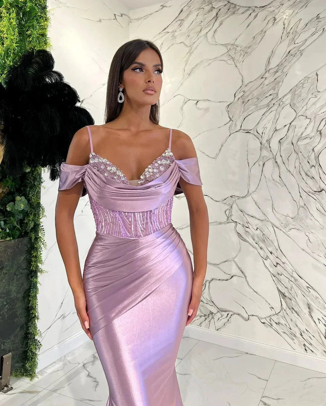 Long Mermaid Spaghetti Straps Sweetheart Satin Evening Prom Dress - Image 7