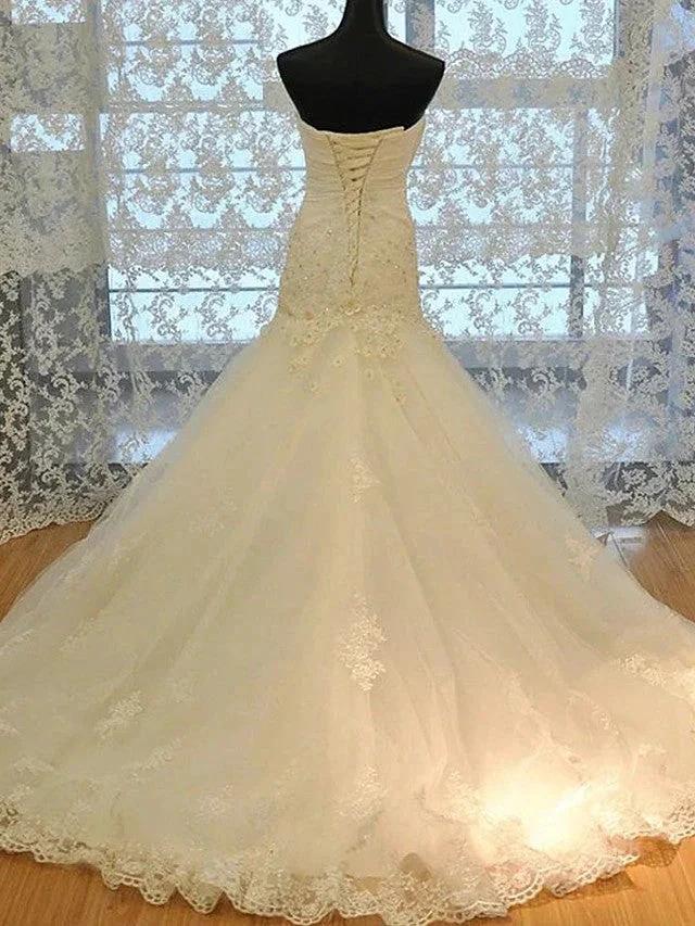 Long Mermaid Strapless Court Train Lace Organza Wedding Dresses - Image 2