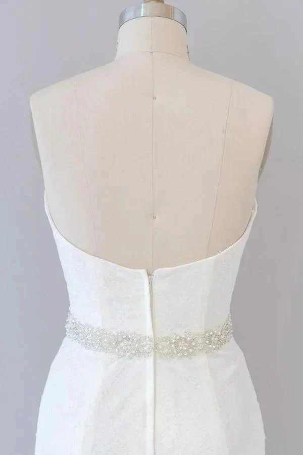 Long Mermaid Strapless Tulle Lace Wedding Dress - Image 7