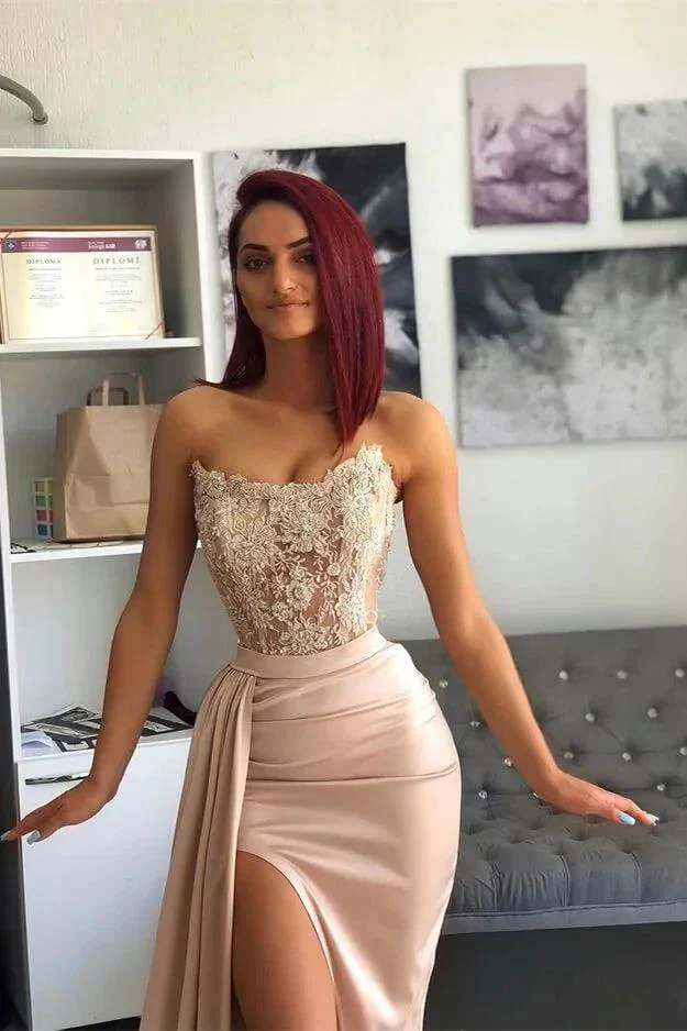 Long Mermaid Sweetheart Applique Lace Prom Dress with Slit - Image 2