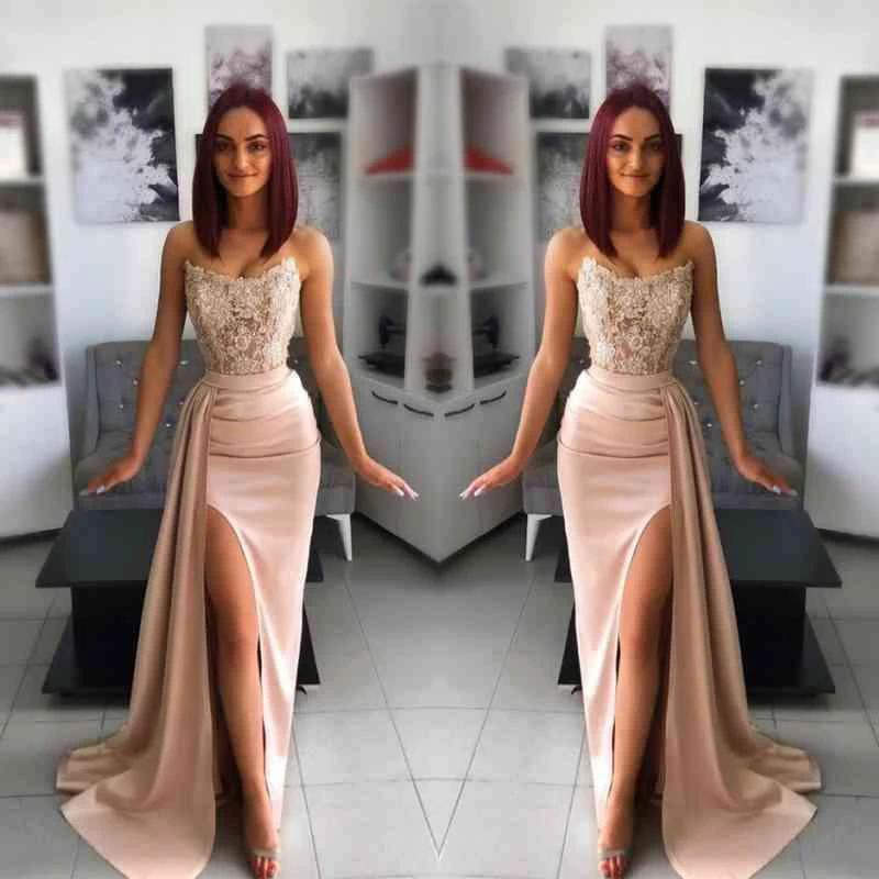 Long Mermaid Sweetheart Applique Lace Prom Dress with Slit - Image 3