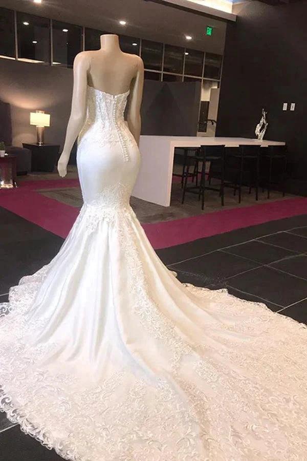 Long Mermaid Sweetheart Appliques Lace Wedding Dress - Image 2