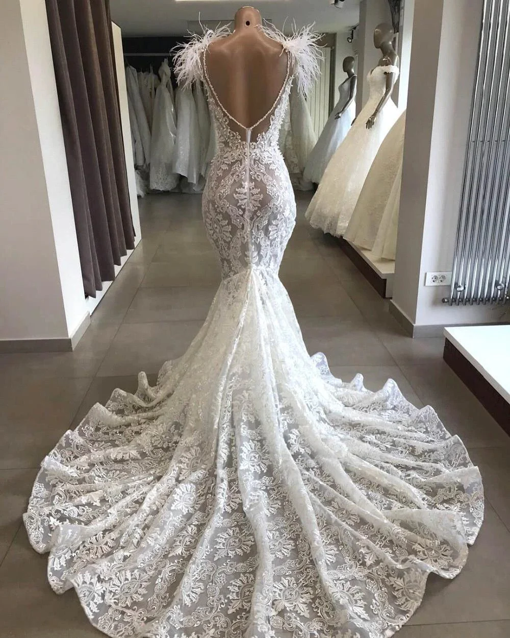 Long Mermaid Sweetheart Beading Appliques Lace Wedding Dress - Image 2