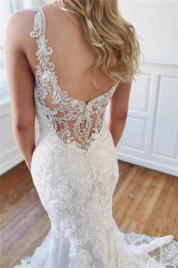 Long Mermaid Sweetheart Lace Appliques Backless Wedding Dresses - Image 2