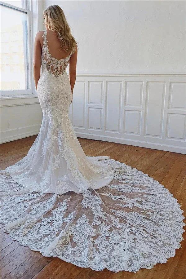 Long Mermaid Sweetheart Lace Appliques Backless Wedding Dresses - Image 3