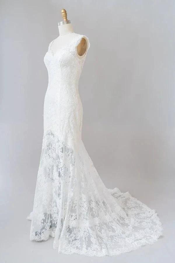 Long Mermaid Sweetheart Lace Backless Wedding Dress - Image 3