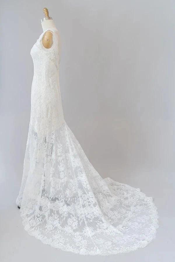 Long Mermaid Sweetheart Lace Backless Wedding Dress - Image 4