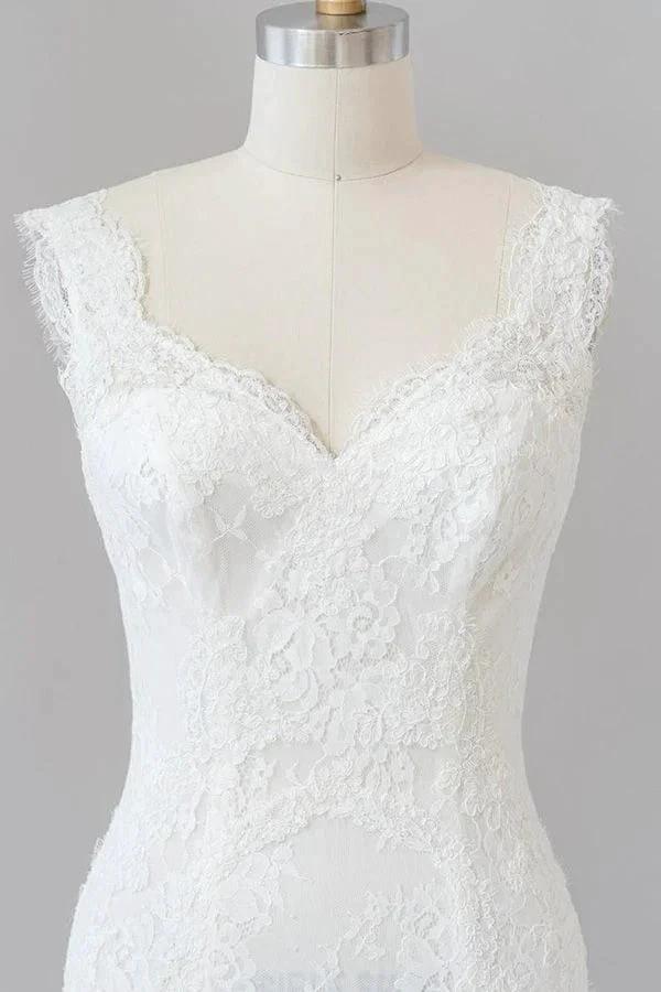 Long Mermaid Sweetheart Lace Backless Wedding Dress - Image 6