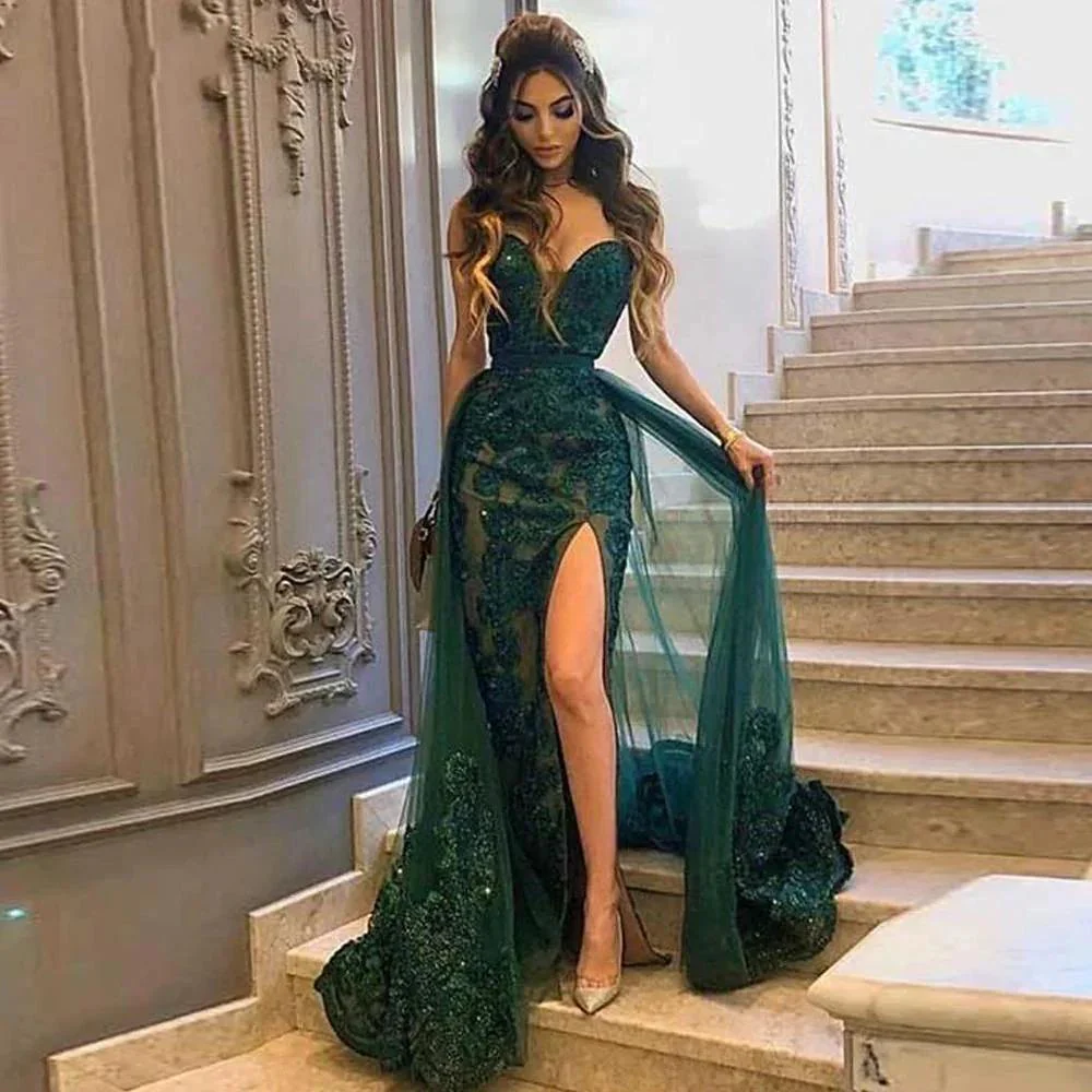 Long Mermaid Sweetheart Lace Prom Dresses with Slit - Image 2
