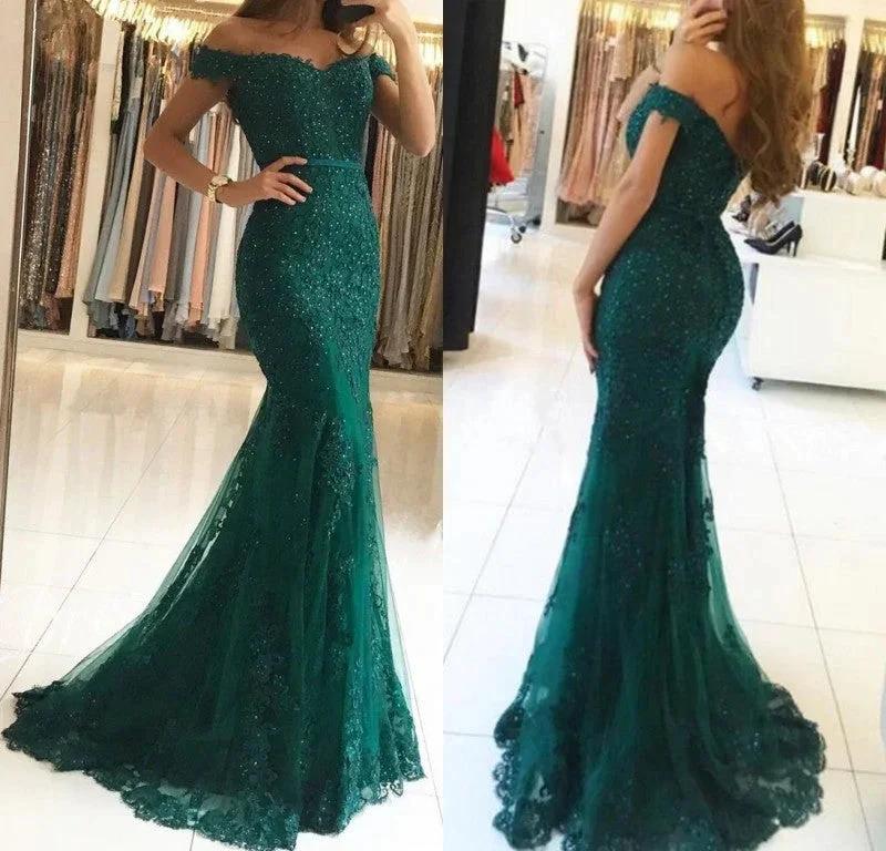Long Mermaid Sweetheart Off-the-shoulder Tulle Lace Backless Prom Dress - Image 3