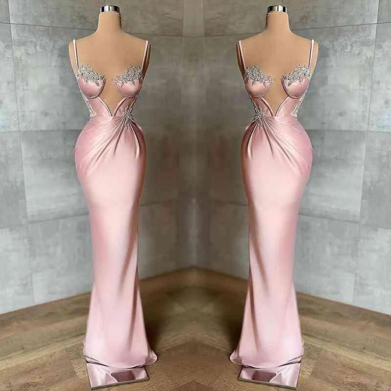 Long Mermaid Sweetheart Spaghetti Straps Satin Prom Dress with Beadings - Image 2