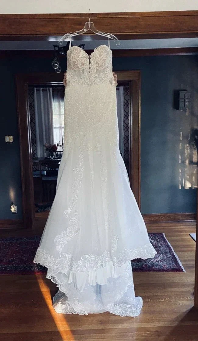 Long Mermaid Sweetheart Tulle Chapel Train Wedding Dress - Image 5