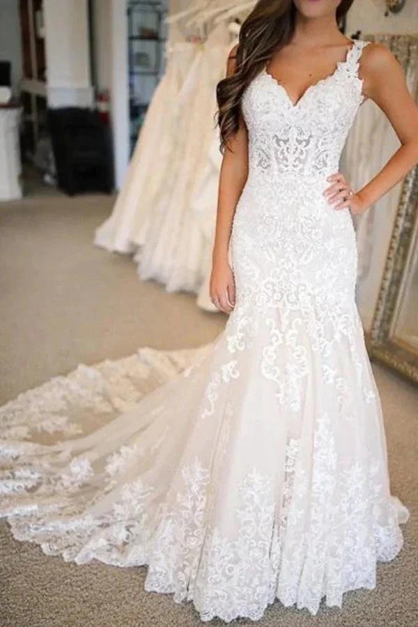 Long Mermaid Sweetheart Wedding Dresses With Appliques Lace - Image 2