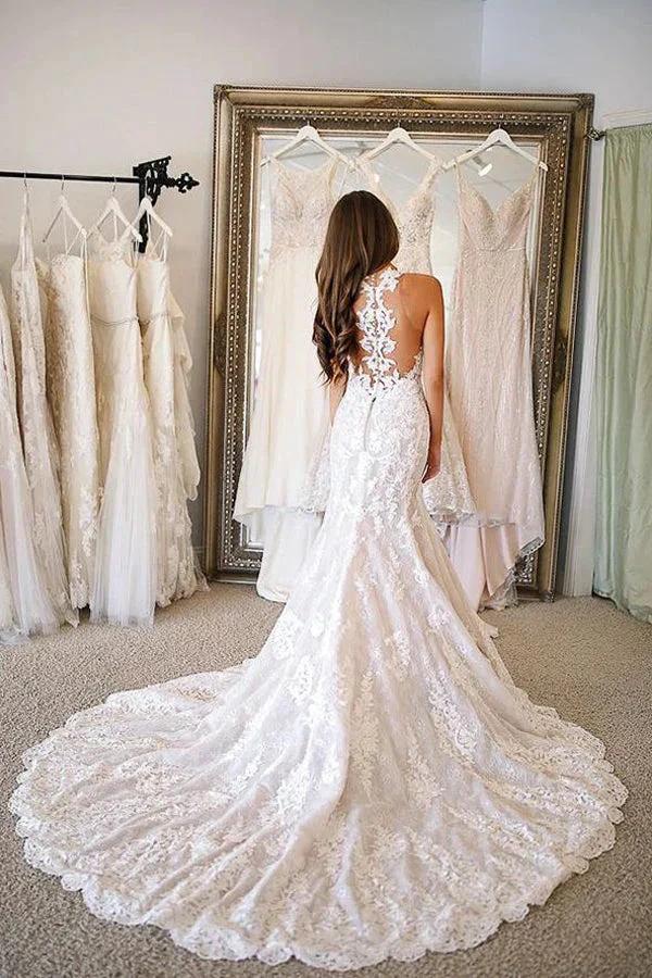 Long Mermaid Sweetheart Wedding Dresses With Appliques Lace - Image 3