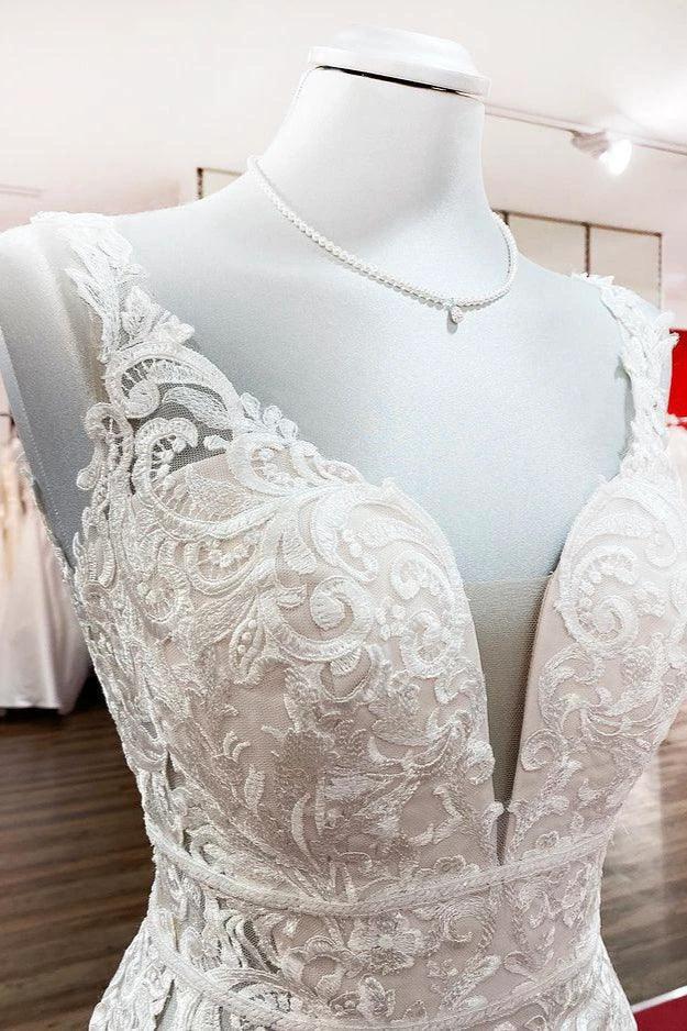 Long Mermaid Tulle Sleeveless Lace Backless Wedding Dress - Image 5