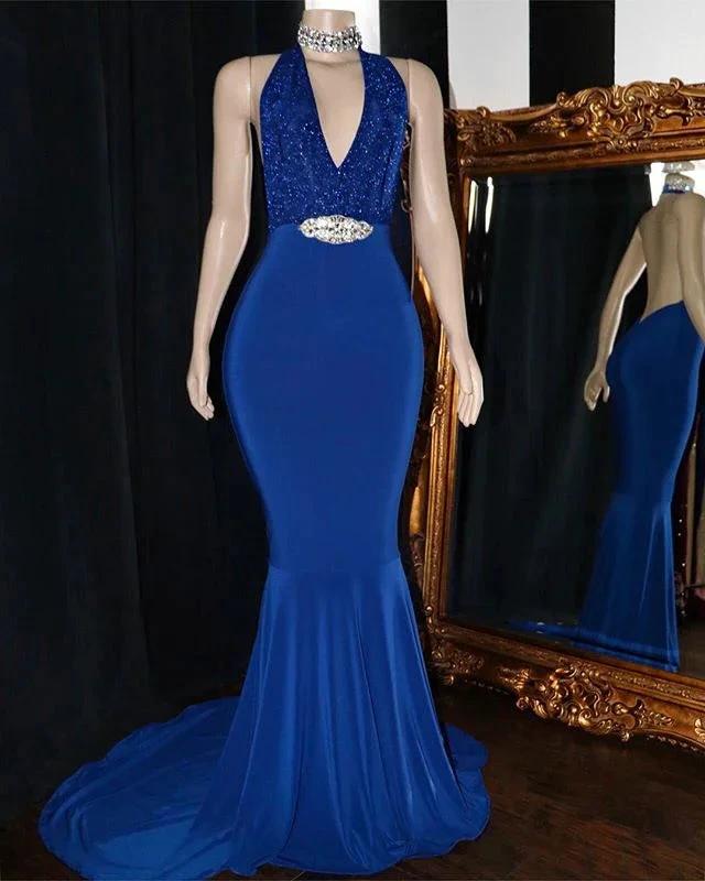 Long Mermaid V-neck Appliques Backless Prom Dress - Image 2