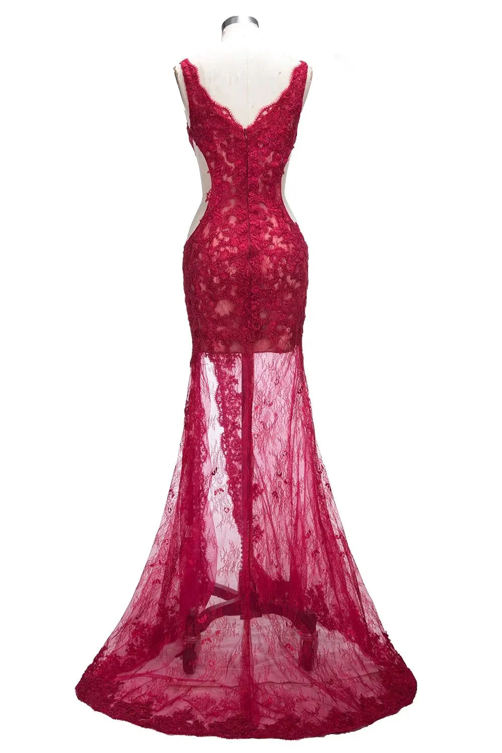 Long Mermaid V-neck Lace Appliques Prom Dresses with Slit - Image 2