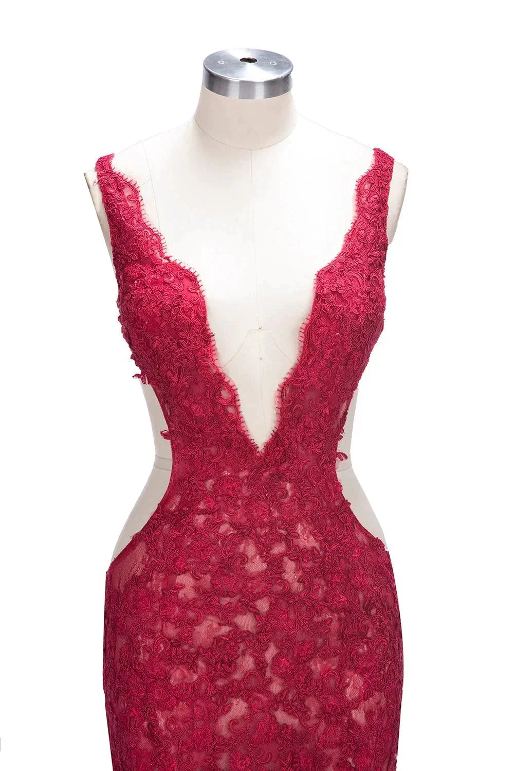 Long Mermaid V-neck Lace Appliques Prom Dresses with Slit - Image 3