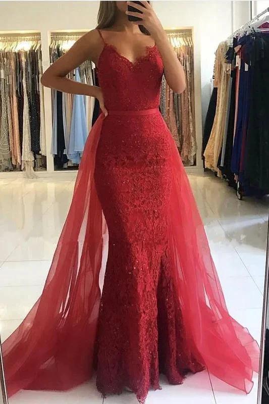 Long Mermaid V-neck Lace Prom Dress With Tulle Train - Image 2