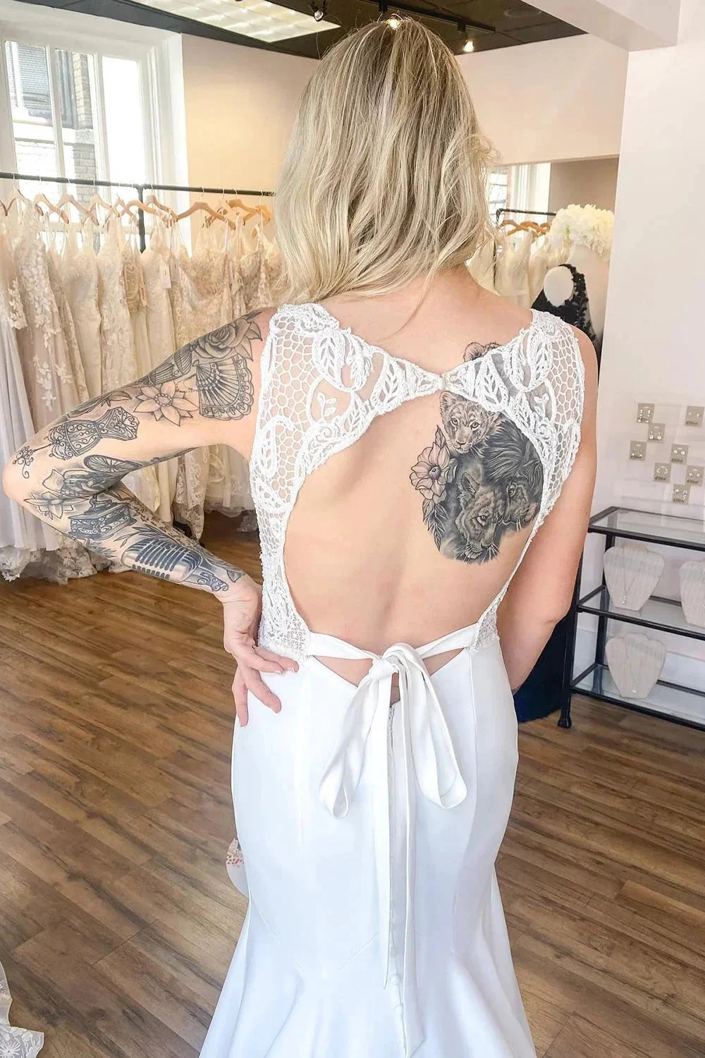 Long Mermaid V-neck Wide Straps Backless Wedding Dress - Image 2