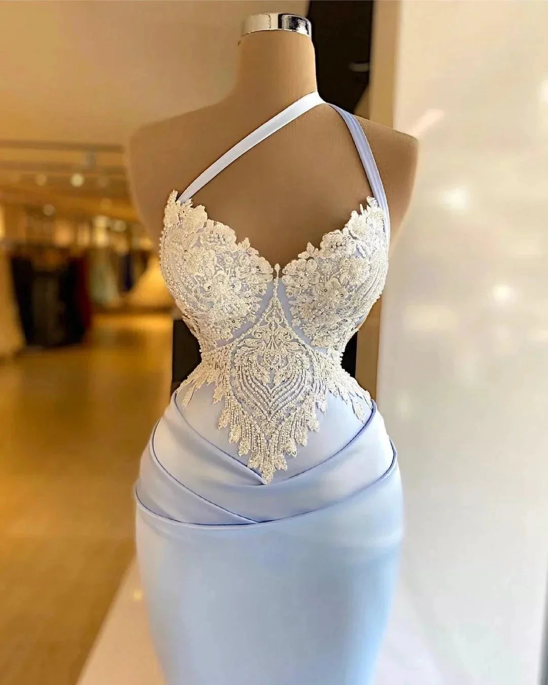 Long One Shoulder Mermaid Prom Dress with Appliques Lace - Image 2