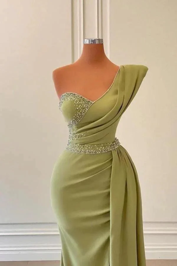 Long One Shoulder Mermaid Prom Dress With Ruffles - Image 2