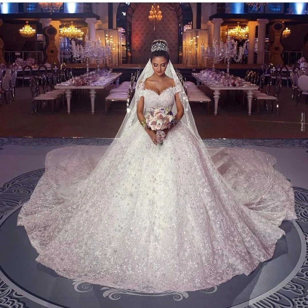 Long Princess Off-the-shoulder Lace Wedding Dress - Image 2
