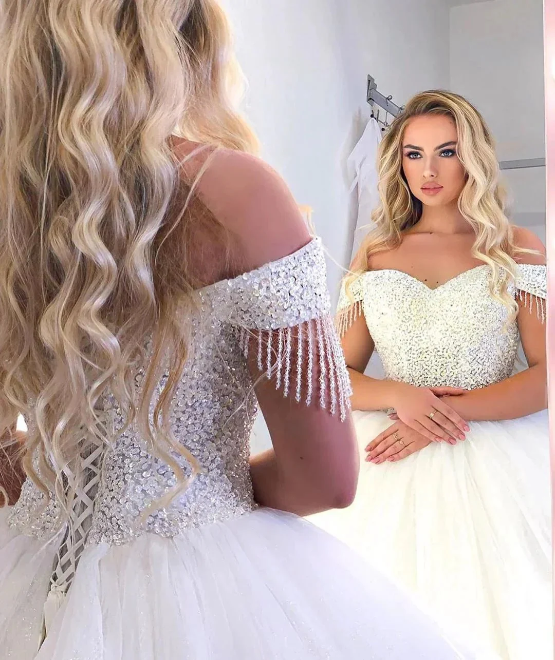 Long Princess off-the-shoulder Tulle Wedding Dress - Image 4