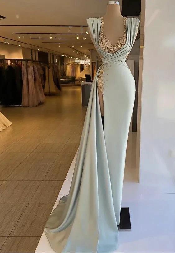 Long Prom Dresses Saudi Arabia Sleeveless Satin Evening Gowns Y909 - Image 2
