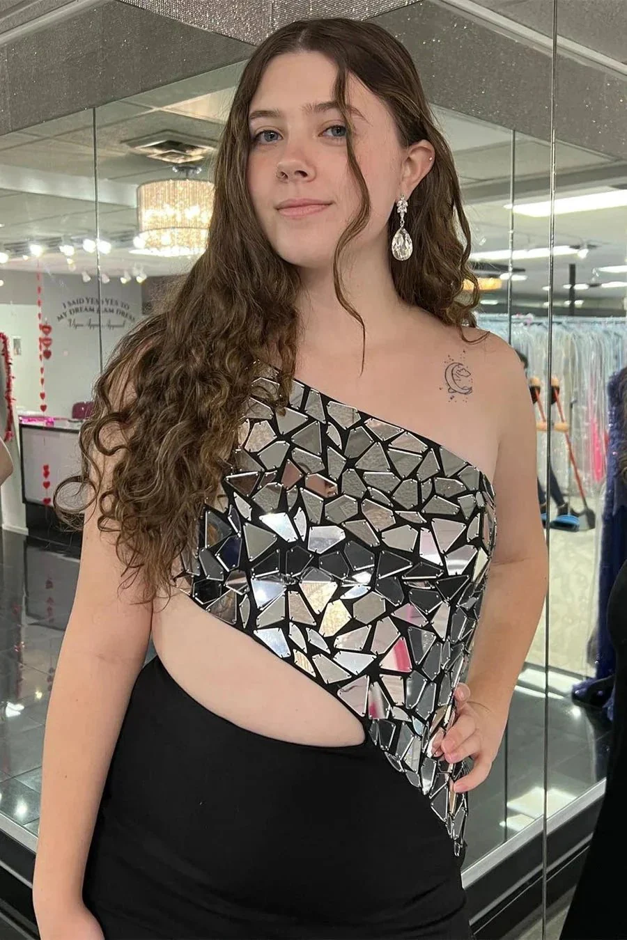 Ashley |Sheath One Shoulder Cut Mirror Sequins Prom Dress - Image 10