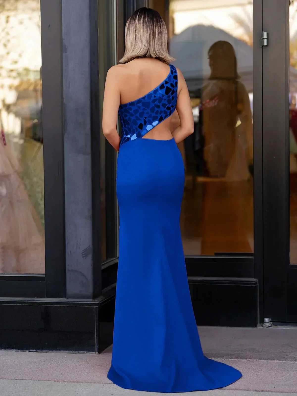 Ashley |Sheath One Shoulder Cut Mirror Sequins Prom Dress - Image 2