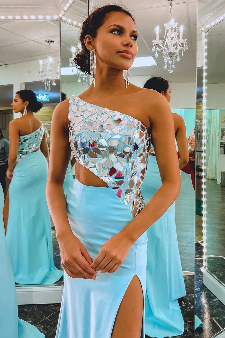 Ashley |Sheath One Shoulder Cut Mirror Sequins Prom Dress - Image 6