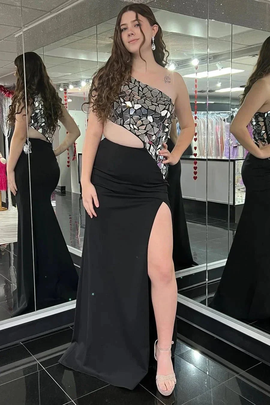 Ashley |Sheath One Shoulder Cut Mirror Sequins Prom Dress - Image 9