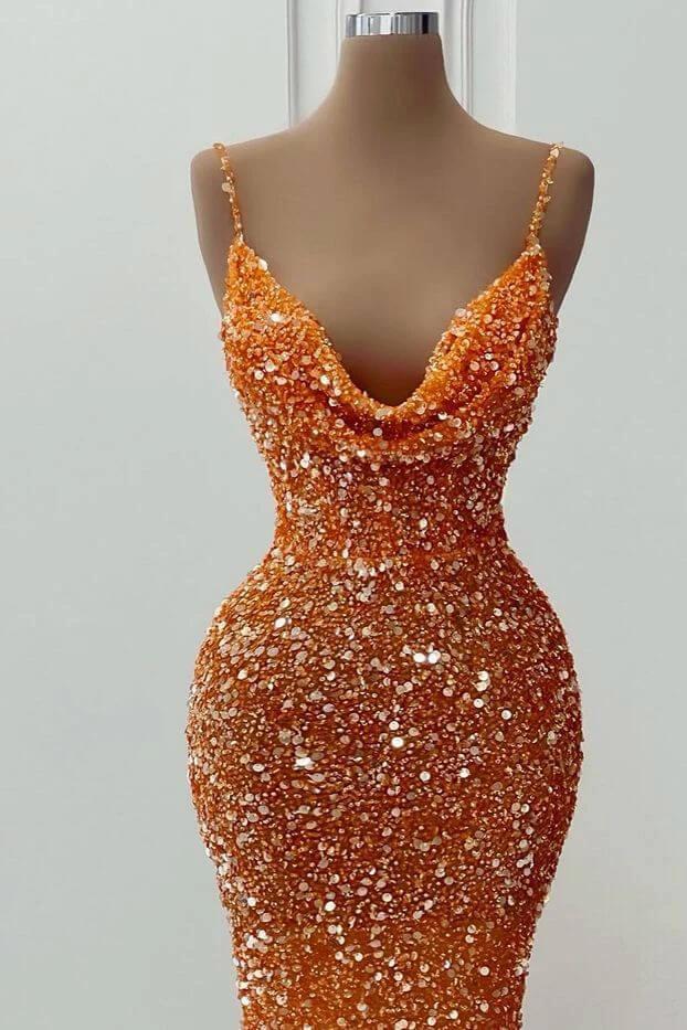 Long Sequined V-Neck Spaghetti Strap Mermaid Prom Dress - Image 2