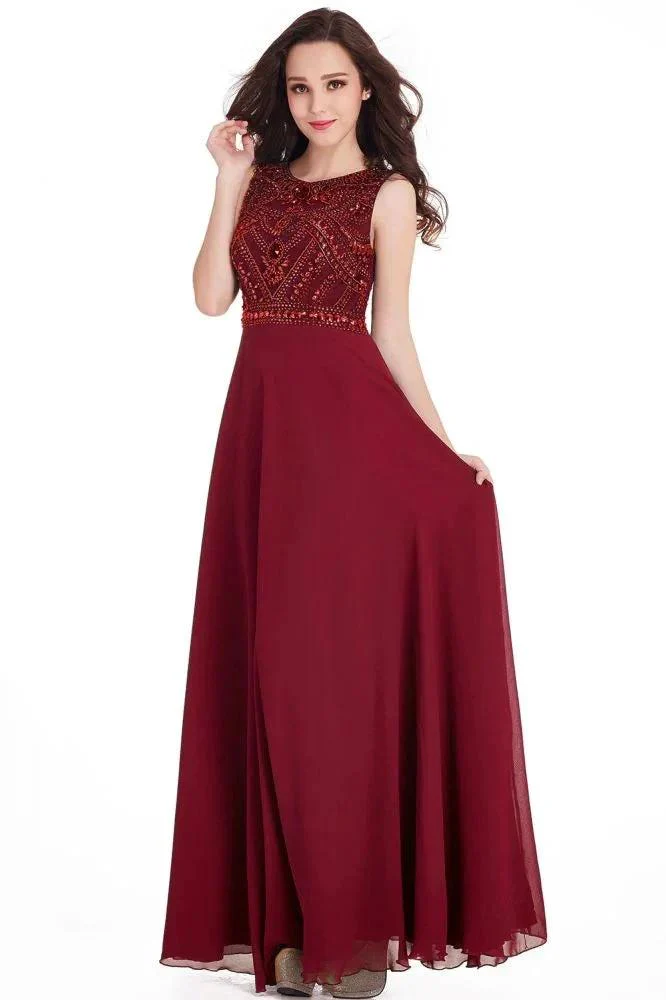 Long Sheath Jewel  Floor Length  Chiffon Crystals Prom Dresses - Image 3