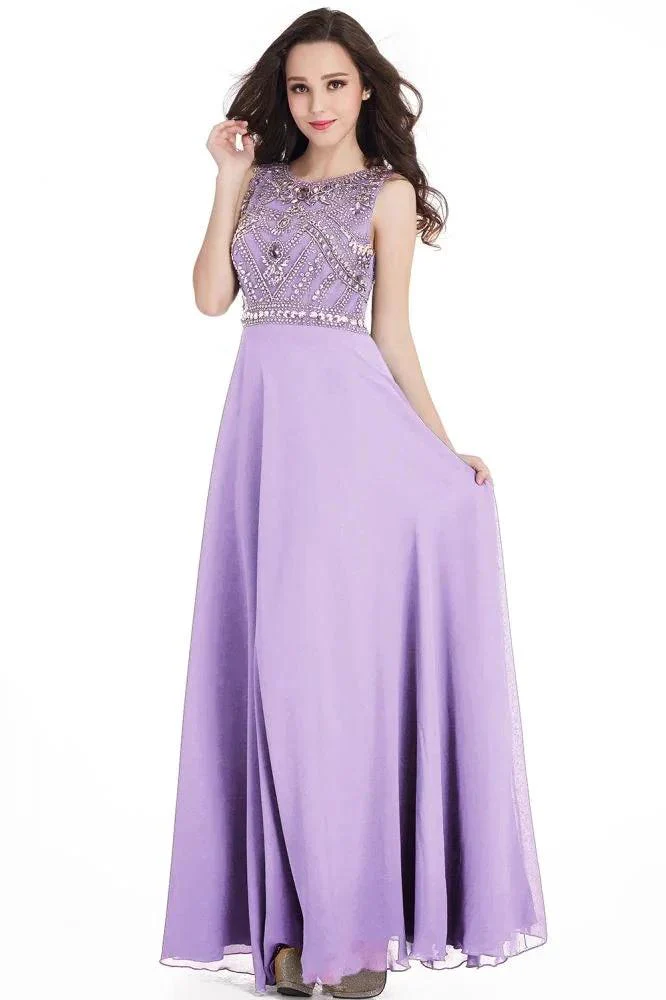 Long Sheath Jewel  Floor Length  Chiffon Crystals Prom Dresses - Image 4
