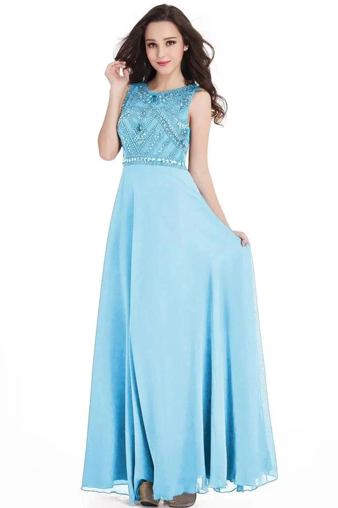 Long Sheath Jewel  Floor Length  Chiffon Crystals Prom Dresses - Image 5