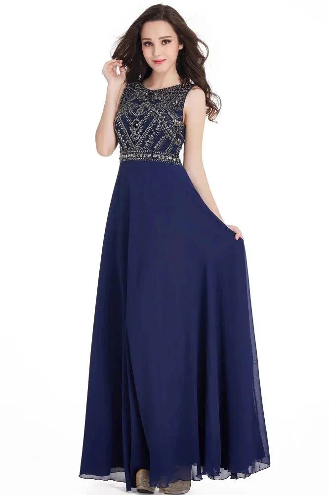 Long Sheath Jewel  Floor Length  Chiffon Crystals Prom Dresses - Image 6