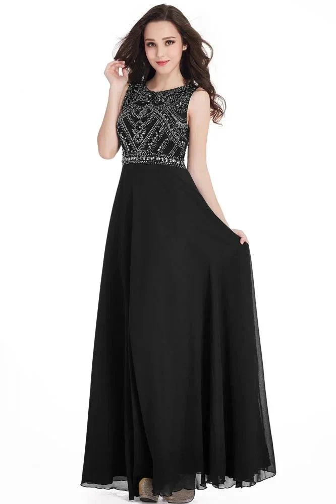 Long Sheath Jewel  Floor Length  Chiffon Crystals Prom Dresses - Image 7