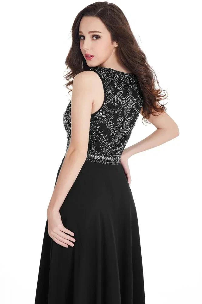 Long Sheath Jewel  Floor Length  Chiffon Crystals Prom Dresses - Image 8
