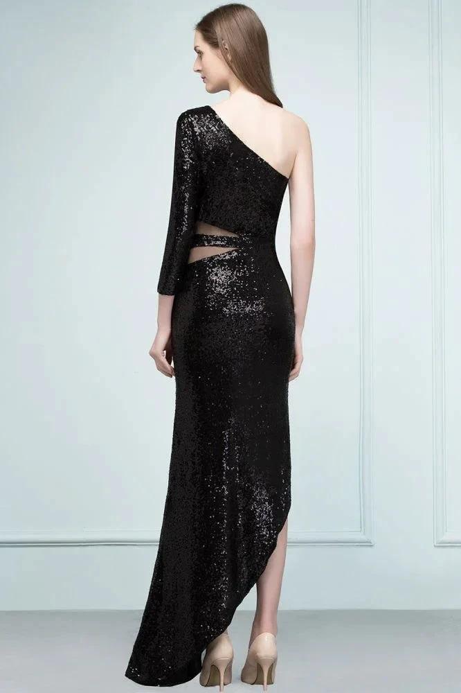 Long Sheath Sequined One-shoulder Prom Dresses with One-sleeve - Image 3