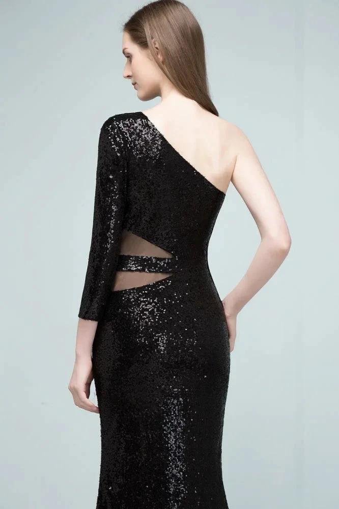 Long Sheath Sequined One-shoulder Prom Dresses with One-sleeve - Image 4