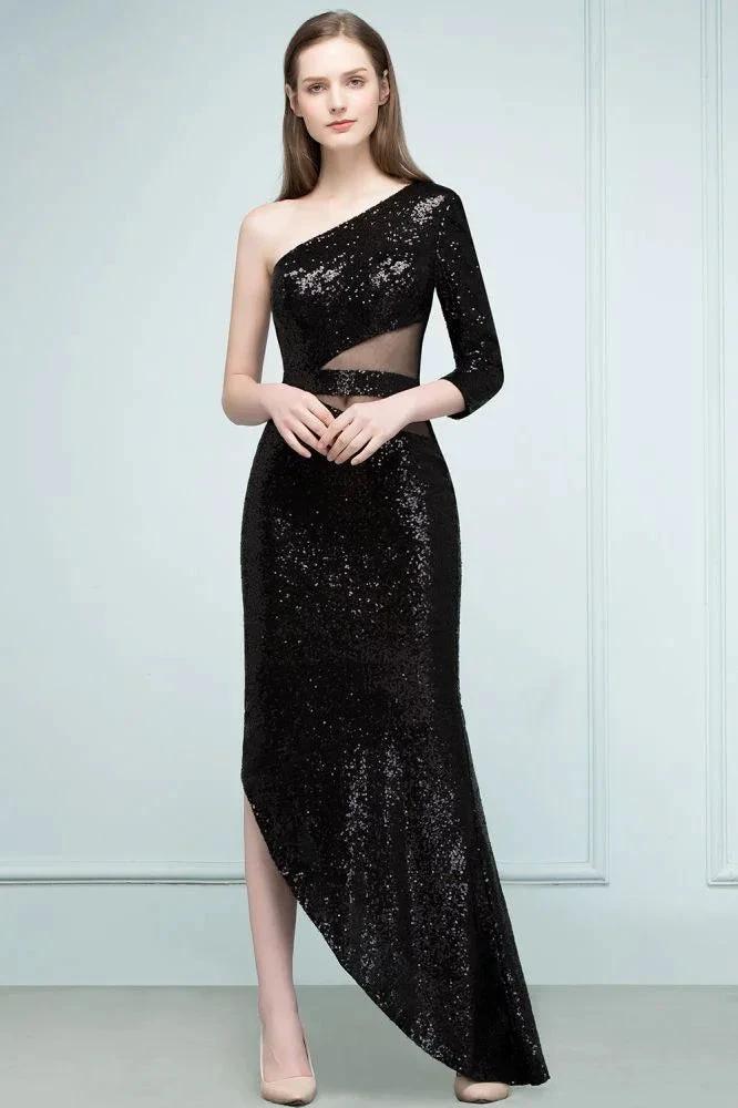 Long Sheath Sequined One-shoulder Prom Dresses with One-sleeve - Image 6
