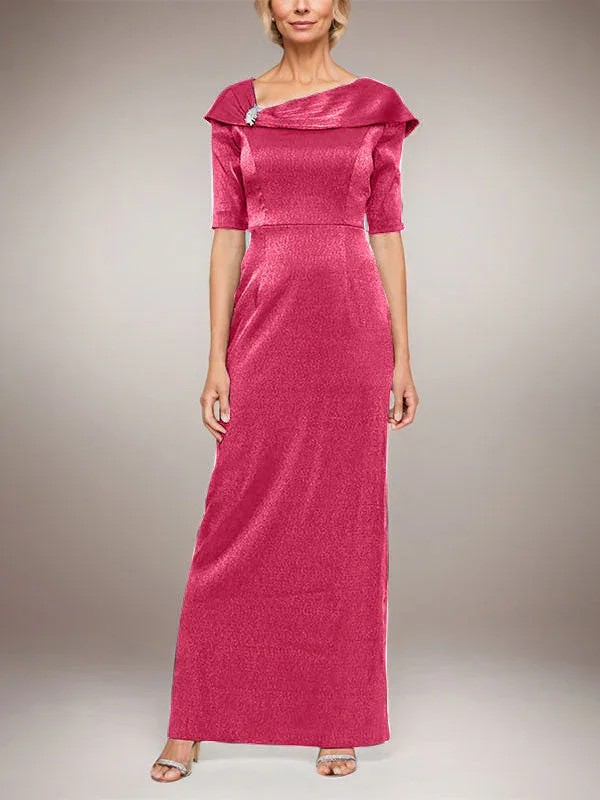 Long Shimmer Column Dress with Foldover Cuff L-Neckline and Elbow Sleeves - Image 10